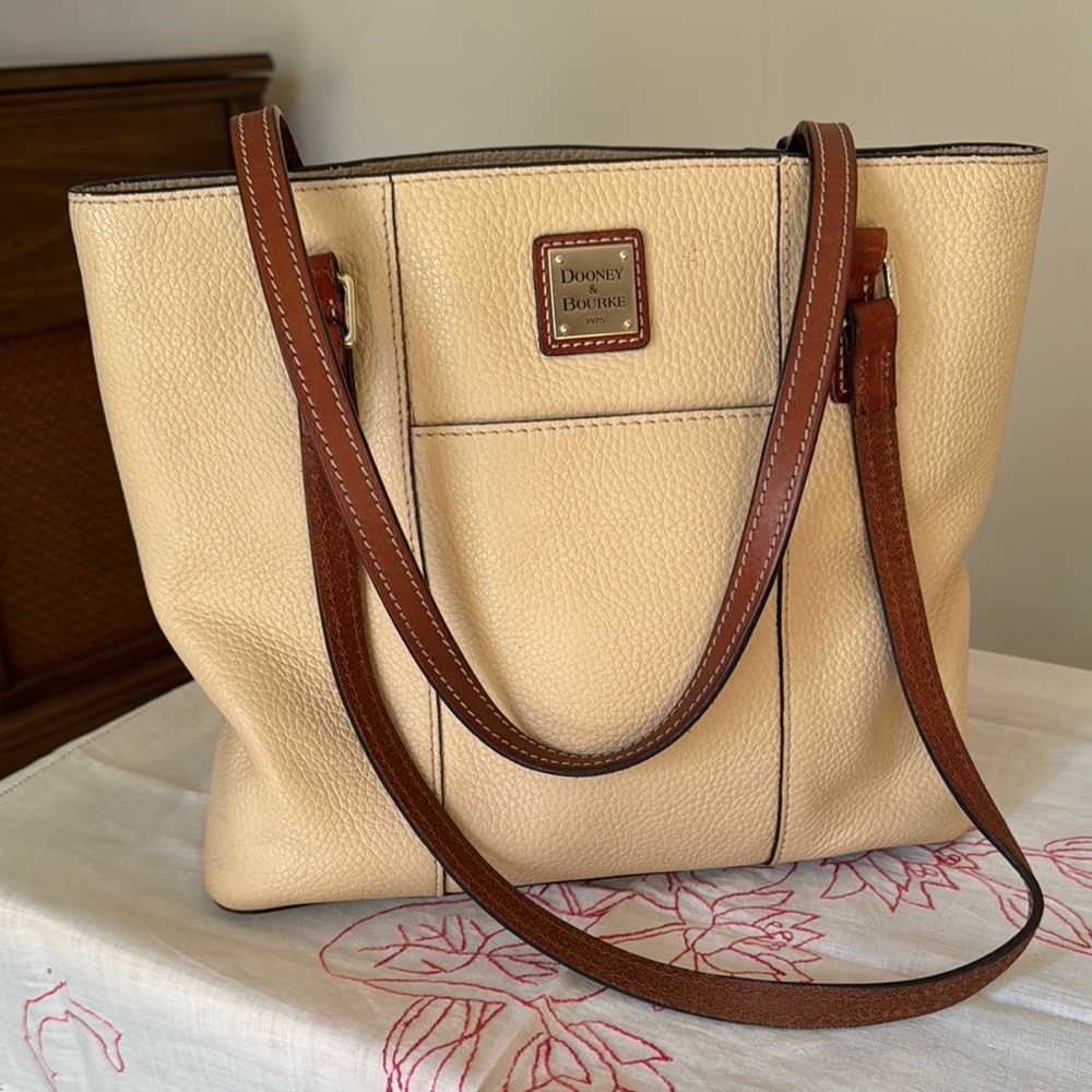 Dooney & Bourke Cream and Brown Structured Tote